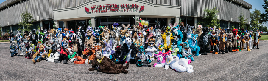 Fursuits in front of the hotel
